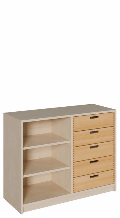 K Schrank 80 x 102 cm, 5 Massivholzschübe re./li./Regal
